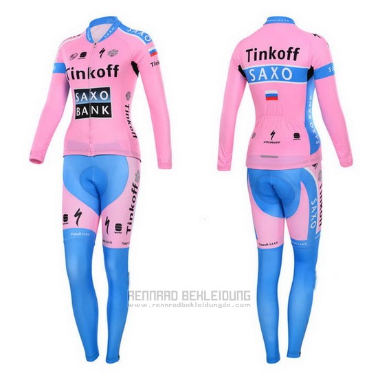 2015 Fahrradbekleidung Frau Saxo Bank Fuchsie Trikot Langarm und Tragerhose